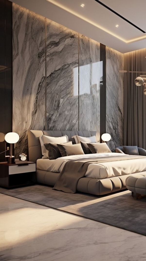 Villa bedroom with marble