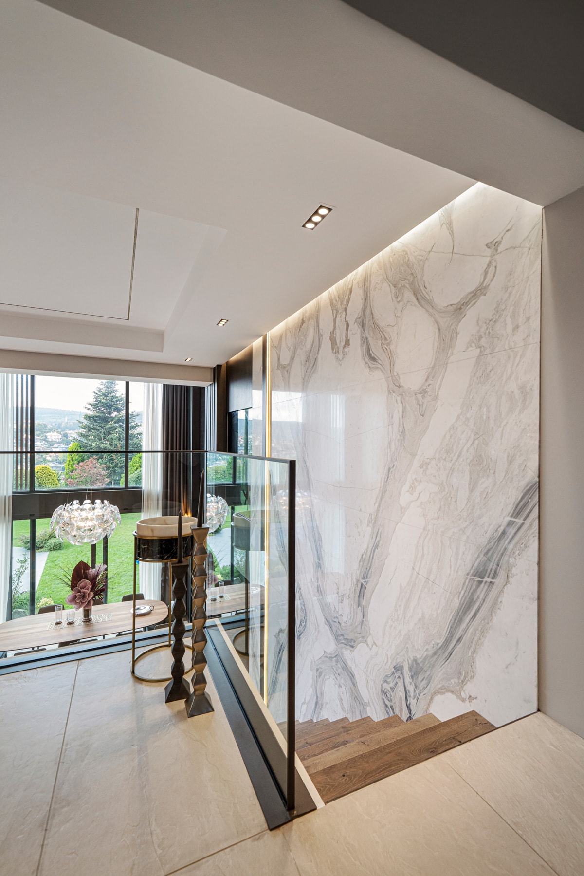 Villa entrance with marble