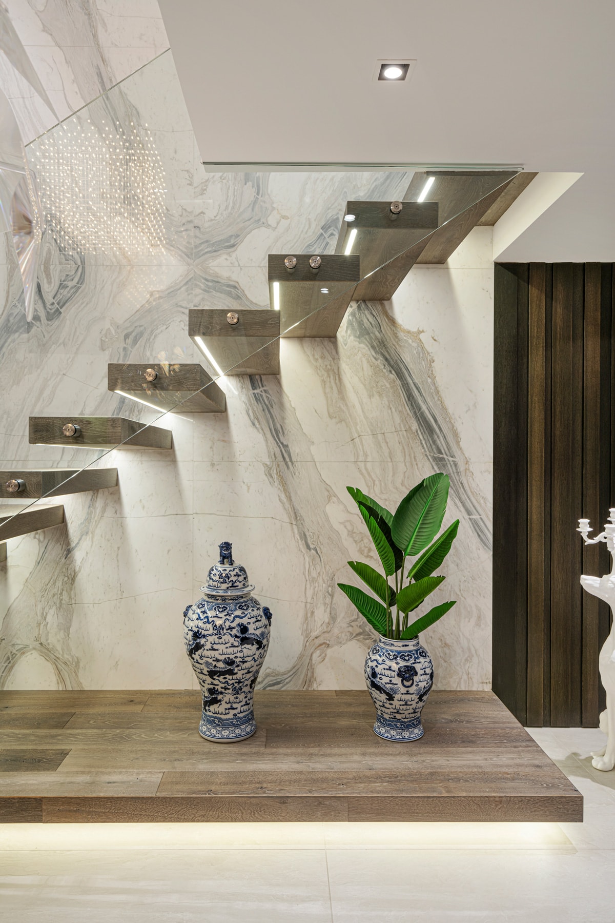 Villa hallway with marble flooring