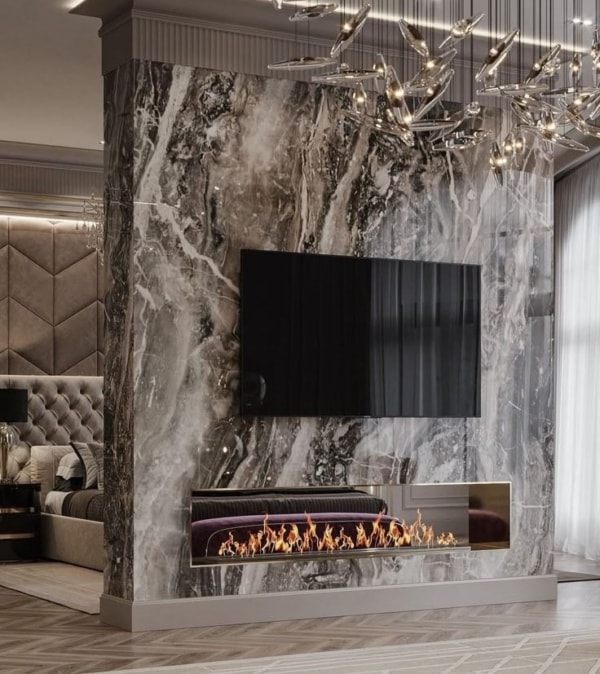 Villa TV unit with marble